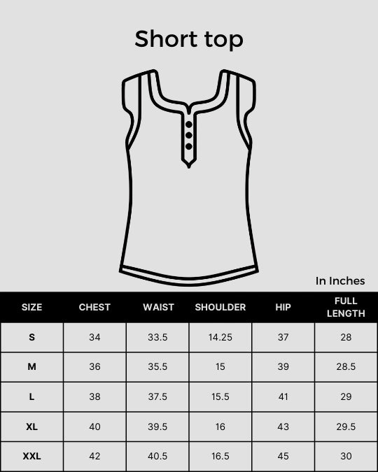 Size chart for Shwet Women Sea Green Chikankari Cotton Short Top