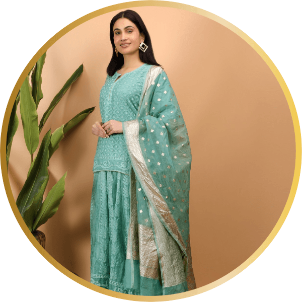 Blue Hand Embroidered Lucknow Chikankari Customized Lehenga | SHWET