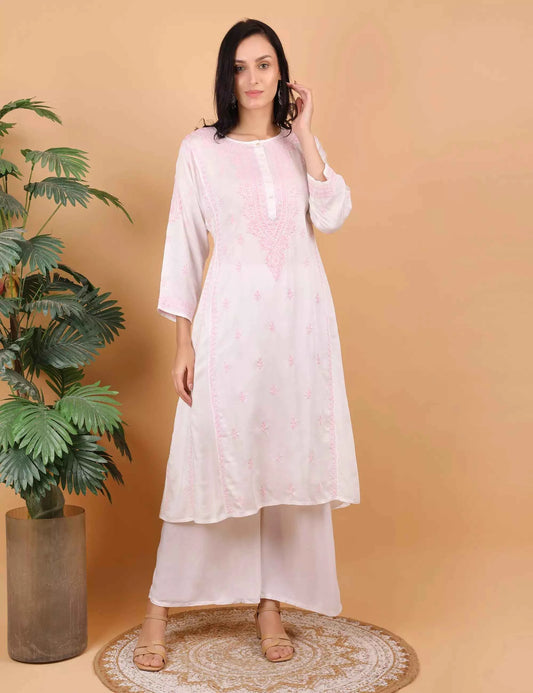 Shwet Women White Hand Embroidered Chikankari Jaipuri Kurti