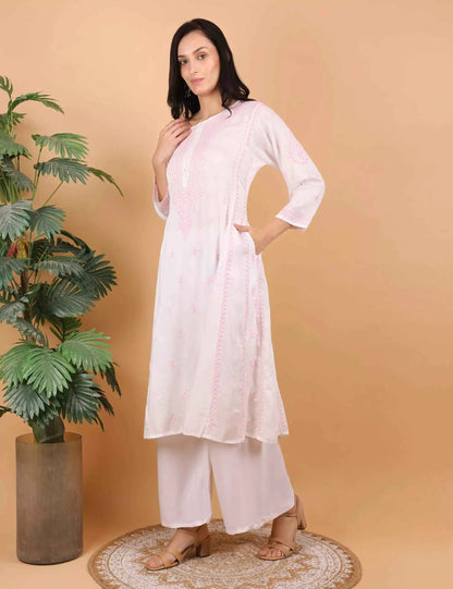 Shwet Women White Hand Embroidered Chikankari Jaipuri Kurti