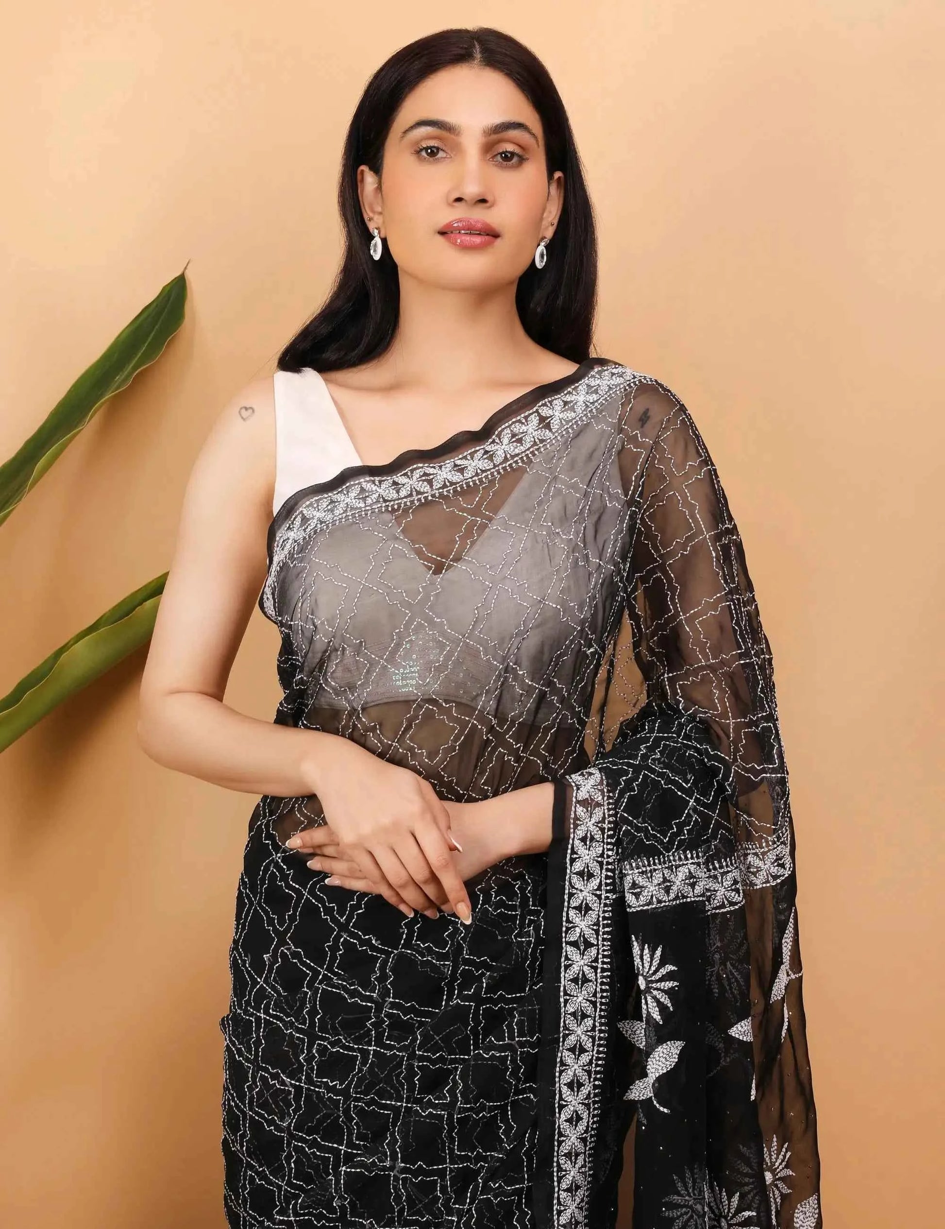 Shwet Black Georgette Chikankari Saree