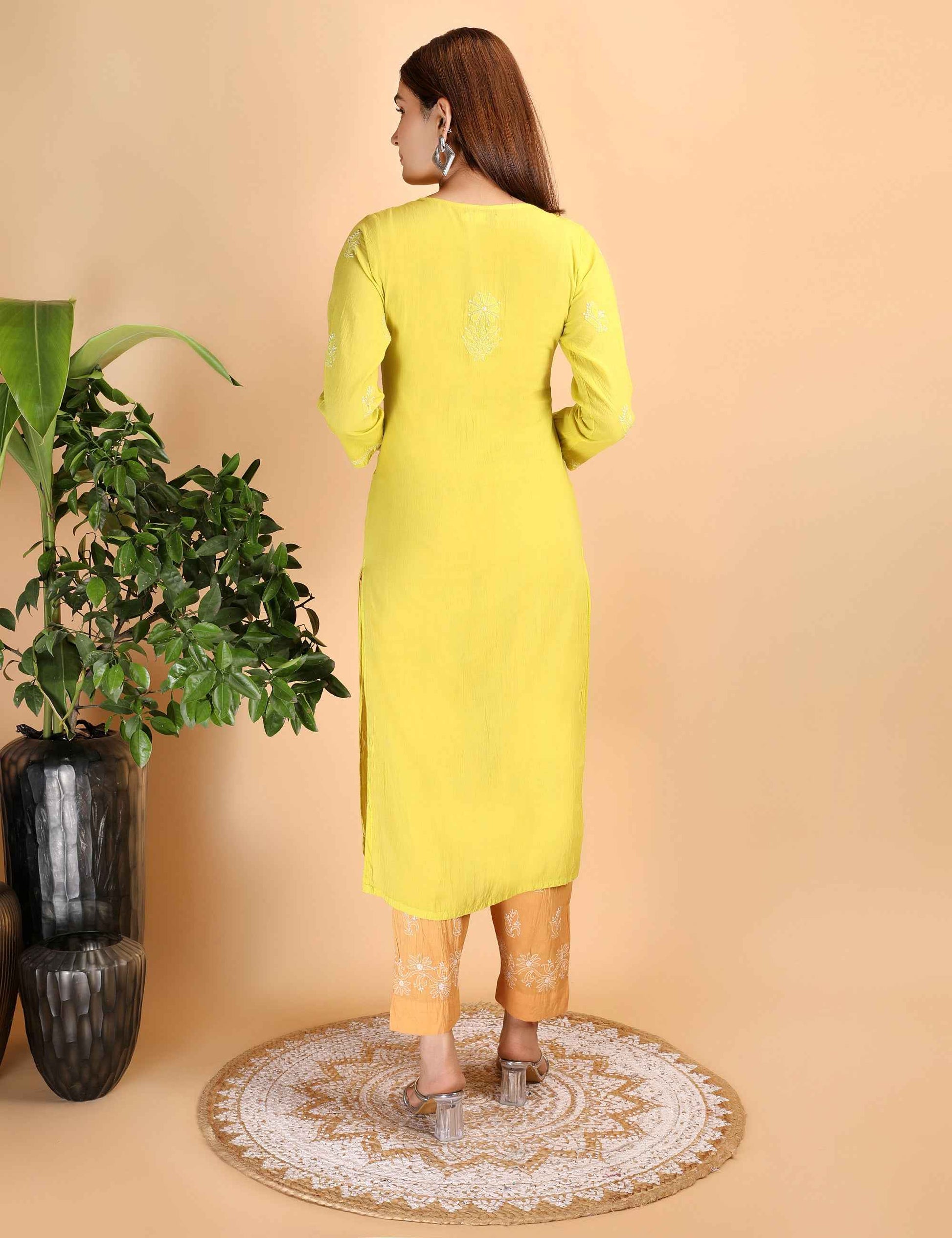 Shwet Women Parrot Green Chikankari Kurta pants