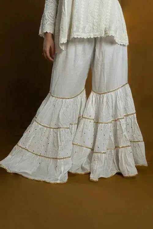 shwet pestal hues white chikankari cotton Garara
