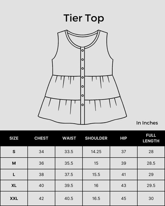 Size chart for Shwet hand embroidered yellow chikankari tier top